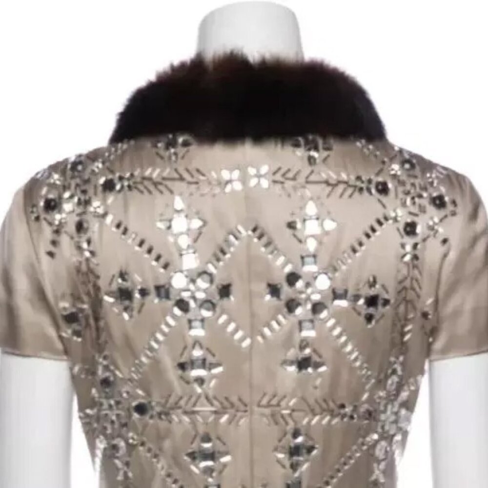 Moschino Couture Crystal Embellished Fur Trim Gold Zipper Dress USA 8 RHINESTONE - Picture 6 of 14